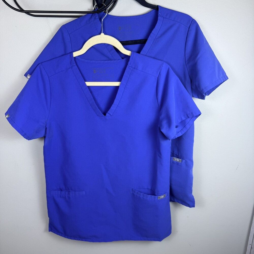 FIGS Set Of 2 Women's Casma Three-Pocket Scrub Top Royal Blue Size Small